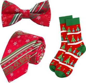Alizeal Mens Novelty Necktie Bow Tie and Socks Set Perfect for Christmas Tie Set, 076-029