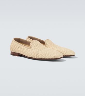 Manolo Blahnik Mario leather-trimmed raffia loafers