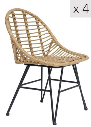 Nordlys Set 4 sillas en acero y rat&aacute;n marr&oacute;n