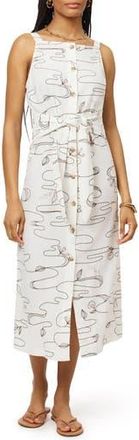 Scotch & Soda Sleeveless Button Front Linen Blend Midi Dress in Wavy Floral at Nordstrom Rack, Size X-Large