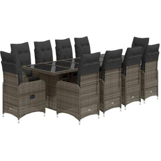 vidaXL Set De Mesa Y Sillas De Jard&iacute;n 11 Pzas Y Cojines Rat&aacute;n Pe Gris Vidaxl