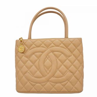 Chanel Beige Grained Calfskin Tote Bag (Pre-Owned)