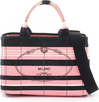 Prada Black Pink Canvas Handbag Tote Bag (Pre-Owned)