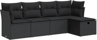 vidaXL Set De Muebles De Jard&iacute;n 5 Pzas Y Cojines Rat&aacute;n Sint&eacute;tico Negro Vidaxl