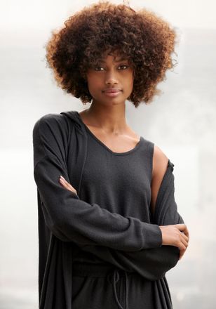 Lascana Stricktop LASCANA, Damen, Gr. 32/34, schwarz, Strick, Obermaterial: 68% Polyester, 28% Viskose, 2% Elasthan, 2% sonstige Fasern, unifarben, V-Ausschni