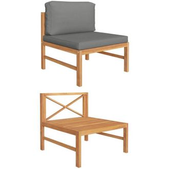 vidaXL Sof&aacute; Central De Madera Maciza De Teca Con Cojines Gris Oscuro Vidaxl