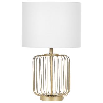 Beliani L&aacute;mpara De Mesa De Metal Dorado Pantalla De Textil 58 Cm Varillas Longitudinales Cable Con Interruptor Moderno Thouet