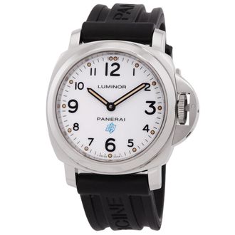 Officine Panerai Pre-owned Panerai Luminor Base Logo Acciaio Hand Wind White Dial Mens Watch PAM00630