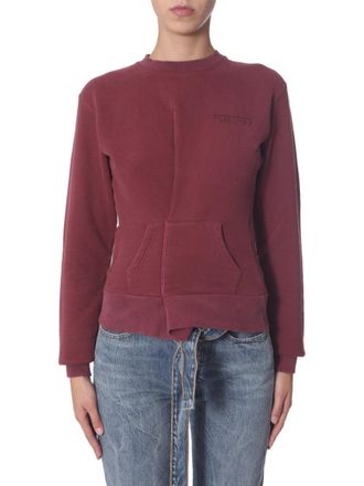 Unravel Asymmetrical Hem Burgundy Crew Neck Sweatshirt