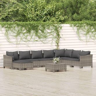 vidaXL Set De Muebles De Jard&iacute;n 9 Pzas Y Cojines Rat&aacute;n Sint&eacute;tico Gris Vidaxl