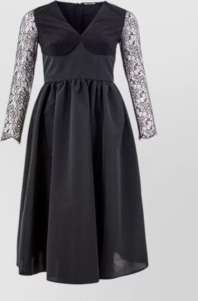 Lardini polyester v-neck lace long-sleeve midi dress