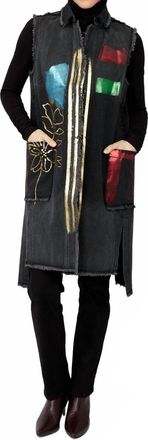 Frank Lyman Design Sleeveless Denim Vest In Black Multi