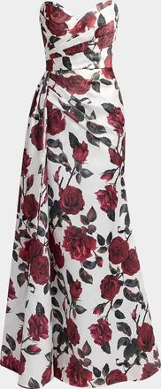 Mac Duggal Floral Satin Strapless Gown