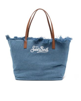 MC2 Saint Barth Canvas Tote Bag with Fringed Top Edge and Embroidered Logo