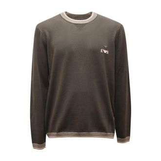 Armani Round-neck Knitwear, male, Green, Size: XL Maglione con logo ricamato