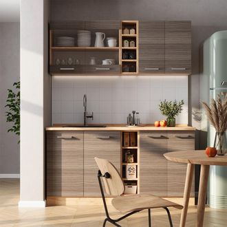Vicco Cocina Vers&aacute;til R-line, Gris Noble/roble Dorado, 160 Cm, Et Roble