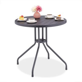 Relaxdays Relaxdays - Mesa Jard&iacute;n, 75 X 80 Cm &Oslash;, Mesita Balc&oacute;n Efecto Madera, Pl&aacute;stico Y Metal, Mesilla Terraza Redonda, Gris