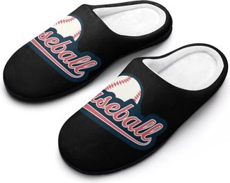 Generic Baseball Ball Logo Slippers Men Winter Warm Cotton Anti-Slip Indoor Slip-Ons House Shoes