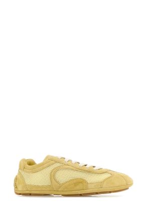 Prada Womens Yellow Suede And Mesh Montecarlo Sneakers Polline