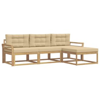 vidaXL Conjunto De Sof&aacute;s De Exterior Con Coj&iacute;n 4 Pcs Y Beige Poli&eacute;ster Vidaxl