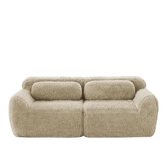 STILVORA Sof&aacute; Modular 2 Plazas En Tela Aterciopelada Con Base Antideslizante, Asiento Amplio Y 2 Cojines, Caqui Claro