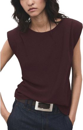 Mango Ruched Strong Shoulder Top in Chocolate at Nordstrom, Size 10