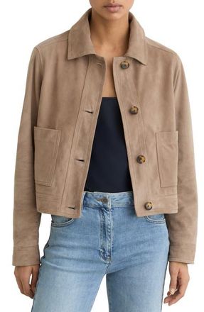 Reiss Sonny Suede Crop Jacket in Neutral at Nordstrom, Size 10 Us