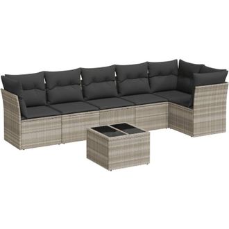 vidaXL Set De Sof&aacute;s De Jard&iacute;n 7 Pzas Con Cojines Rat&aacute;n Pe Gris Claro Vidaxl