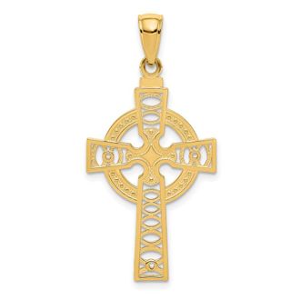Diamond2Deal 10k Yellow Gold Celtic Cross Eternity Circle Pendant