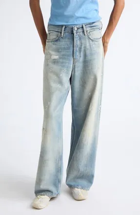 Acne Studios 1981 Trafalgar Distressed Organic Cotton & Lyocell Denim Wide Leg Jeans in Light Blue at Nordstrom, Size X-Large