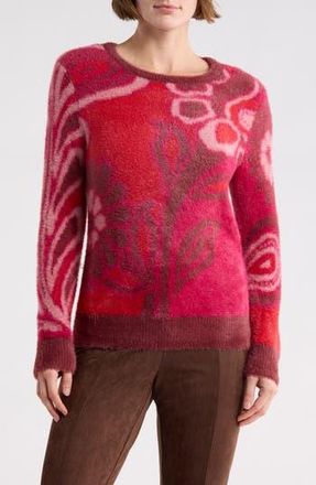 T Tahari Bateau Neck Jacquard Sweater in Red Floral Jacquard at Nordstrom Rack, Size X-Small