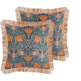 Beliani Set di 2 cuscini decorativi cotone motivo floreale 45x45 cm blu arancio Mitella