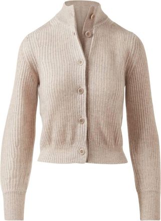 Kinross Cashmere Womens Plaited Button Mock Cardigan In Taupe
