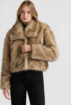 NVLT Womens Long Hair Faux Fur Jacket