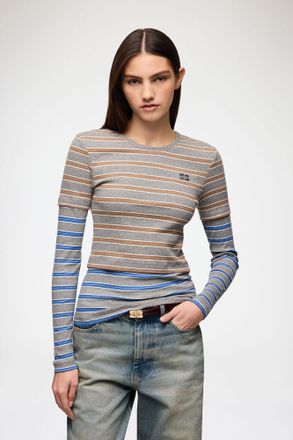 Ganni Blue Long-sleeve Top in Double Stripe - Size XXS Organic Cotton