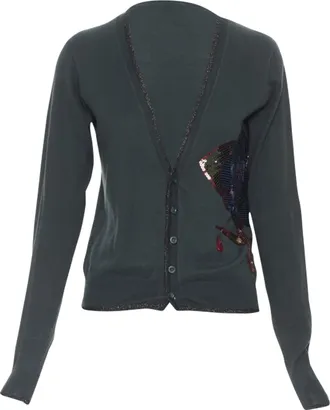 Undercover cotton sequins floral patch lurex trimmed cardigan