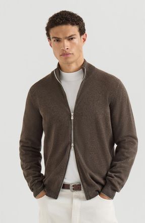 Brunello Cucinelli Cashmere high-neck cardigan with zipper in Light Grey at Nordstrom, Size 50