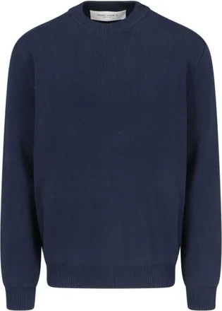 Golden Goose Navy Ribbed Knit Sweater With Logo Patches
