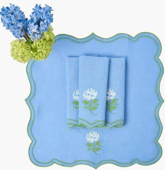 Mrs. Alice Rose Embroidered Linen Napkins in Blue at Nordstrom