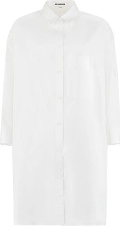 Jil Sander Katoenen Poplin Overhemd - Dames - Shirt Kleedjes - Wit - 2XS - Katoen - Kleedjes