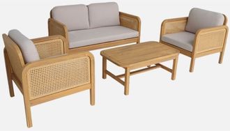 Sweeek Conjunto De Jard&iacute;n De Madera De Acacia Y Rejilla, 4 Personas