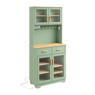SoBuy Sobuy Armario Con Puertas De Vidrio Verde Aparador Con Cajones Y Estantes Mueble De Cocina Con Usb Y Enchufe 78&times;38&times;180 Cm Capacidad De Carga 109 Kg Fs
