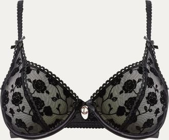 Lounge Flocked Floral Balcony Bra - Black - 36 / DD
