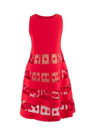 Alaia Red Sheer Panelled Skater Dress Size M