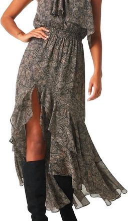 Misa Aneva Front Slit Dress In Paisley Shimmer