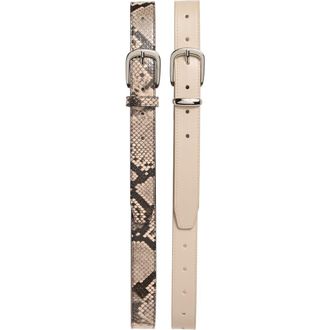 Steve Madden 2-for-1 Assorted Faux Leather Belts in Off White-Taupe at Nordstrom Rack, Size X-Large