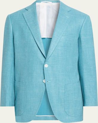 Cesare Attolini Mens Herringbone Patch Pocket Single-Breasted Sport Coat
