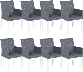 Beliani Conjunto De 8 Sillas De Poli&eacute;ster Gris Oscuro Blanco Metal Patas Espuma Bacoli