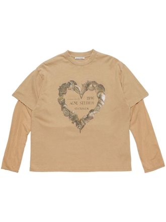 Acne Studios layered print T-shirt - women - Organic Cotton - S - Neutrals