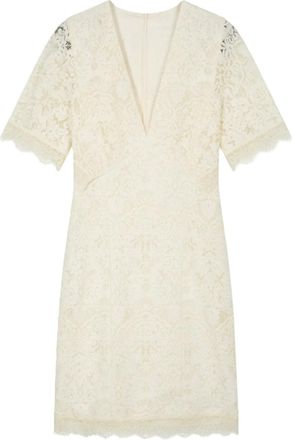 Twin-Set White Lace Overlay Midi Dress with Flutter Sleeves
